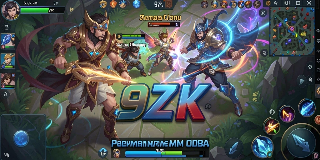 Tangkapan layar bermain 9ZK menampilkan pertempuran seru antar tim MOBA.