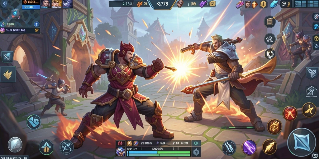 Screenshot utama KG778 menampilkan pertempuran seru dalam game MOBA.