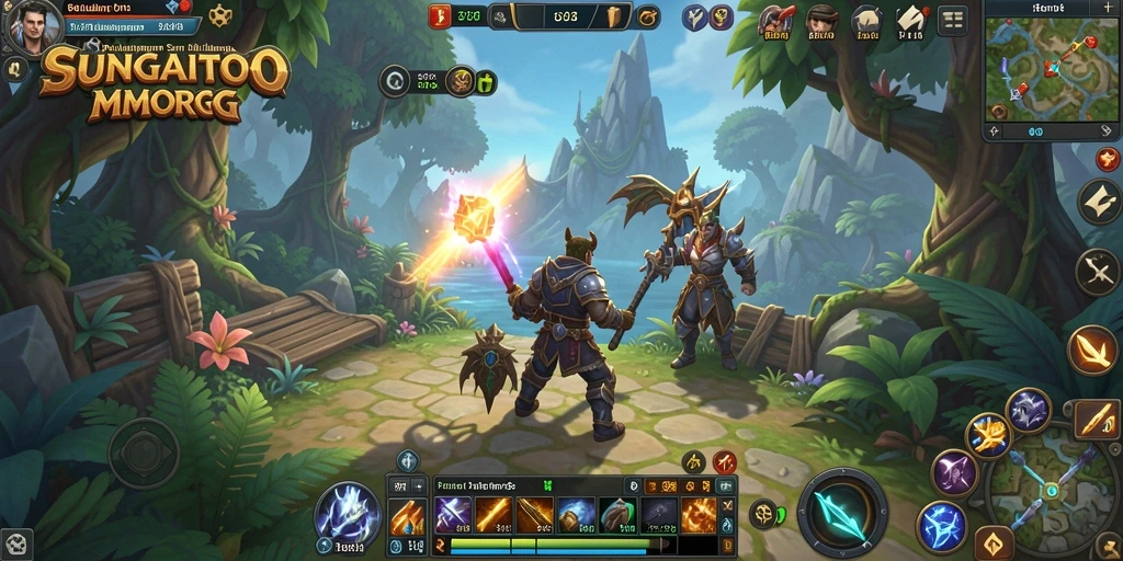 Screenshot gameplay SUNGAITOTO yang menampilkan pertarungan dan dunia yang luas.