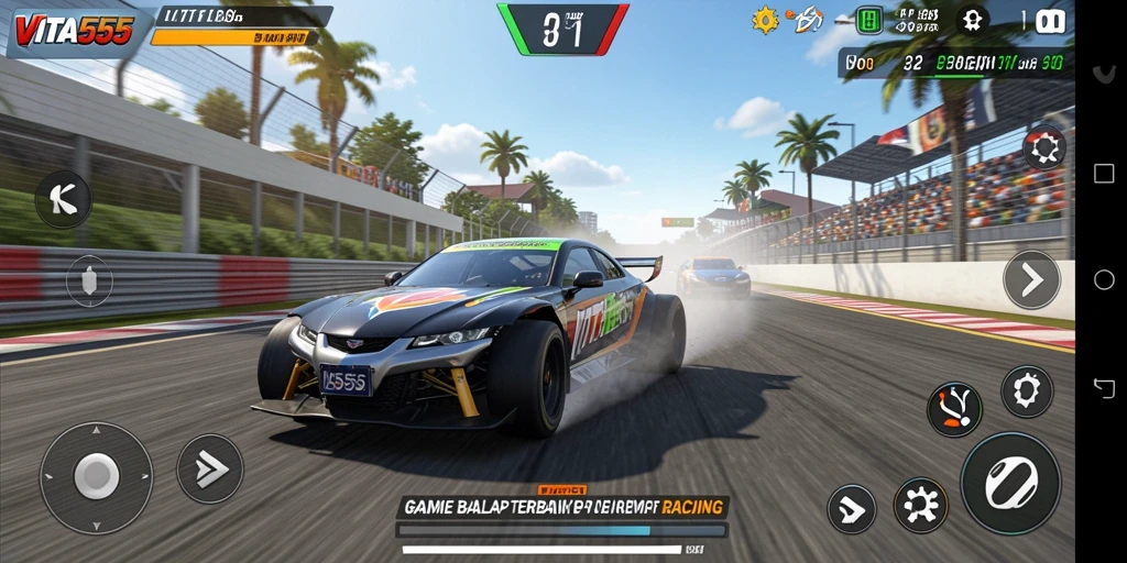 Gameplay VITA555 yang menarik dengan aksi balap seru di lintasan.